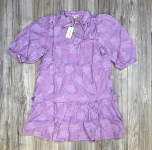 Sundance Fanciful Florals Dress Lilac Purple Petite Small Boho Ruffle Hem NEW